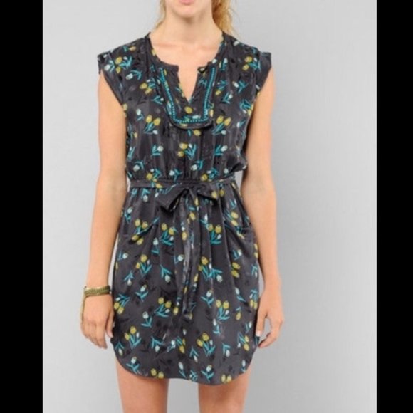 Rebecca Taylor 100% Silk Tulip Floral Navy Dress - Picture 1 of 5